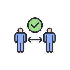 Depiction Of Correct Social Distancing Protocol With Check Mark Symbol