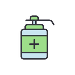 Stylized Illustration Of Liquid Soap Dispenser With Healthcare Symbol