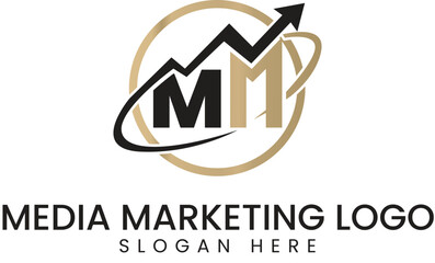 Modern MM Media Marketing Business Logo Design gold icon    