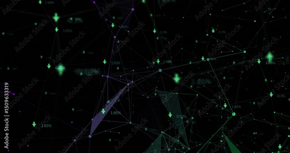 Poster opening black backdrop animating network forming triangles, flickering values showing data changes
