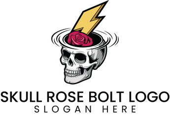 Skull Rose Bolt Logo Design Graphic Art dark edgy icon bold 