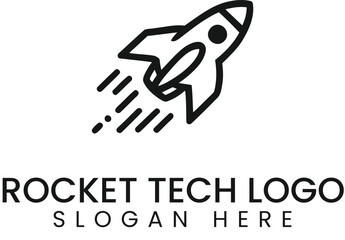 Simple Rocket Tech Startup Logo Design Icon app fast line   