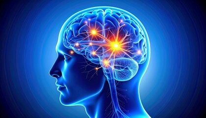 Fototapeta premium Human brain with highlighted neuron activity symbolizing epilepsy.