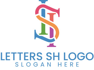 Colorful Intertwined Letters SH Logo Design art icon bold   