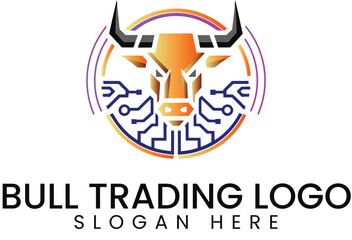 Modern Tech Bull Trading Logo Design Template icon head horn