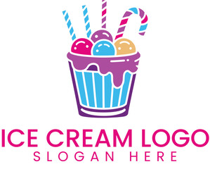 Colorful Ice Cream Sundae Logo Design Vector red fun cane   