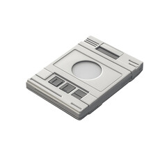 Fototapeta premium Isolated on white, a vintage black plastic audio cassette tape, an old music technology