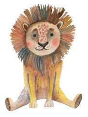 Watercolor jungle lion safari animal baby illustration.
