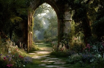 Fototapeta premium Stone Archway Path Garden Forest