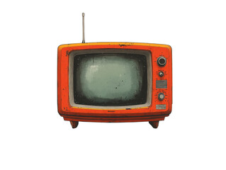 A vintage orange television with a remote control