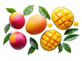 A bunch of fruit including a mango and a few apples