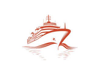 A red and white ship with a white background