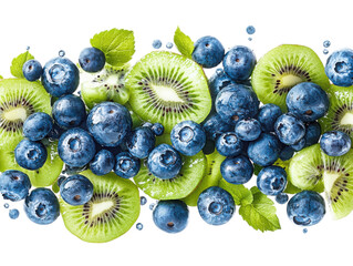A bunch of blueberries and kiwi fruit