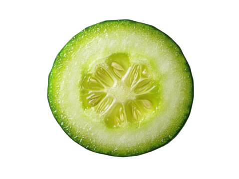 A slice of cucumber with a green center