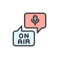 Illustration Featuring Speech Bubbles And Microphone Symbol Broadcasting Theme