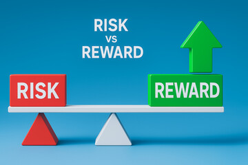 Risk vs Reward: A symbolic visual representation of the balance between risk and reward, featuring a scale with "Risk" and "Reward" displayed on either side.