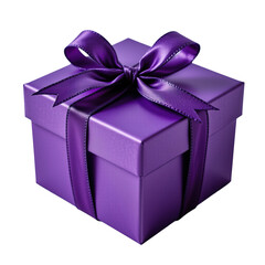 Fototapeta premium Elegant purple gift box with ribbon and bow on a bright background for special occasions and celebrations.