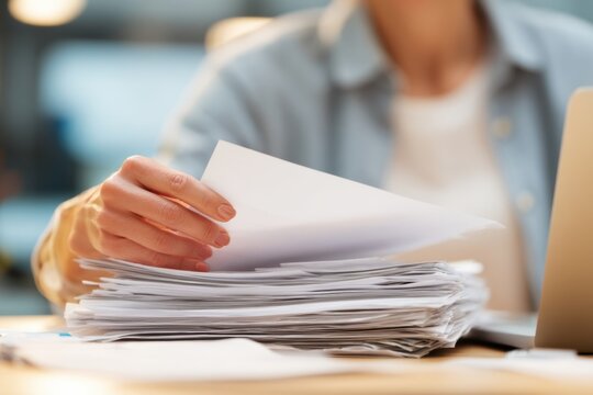 Person working with stack of papers