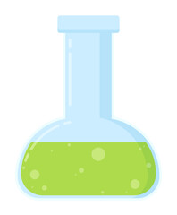 Green liquid beaker flask chemistry science laboratory carton illustration