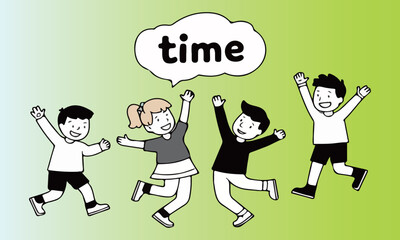 Children Jumping with 'Time' Bubble