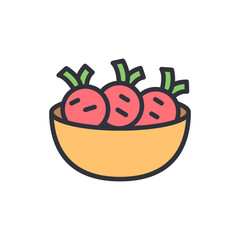 Illustration Of A Bowl Full Of Organic Radishes With Fresh Green Stems