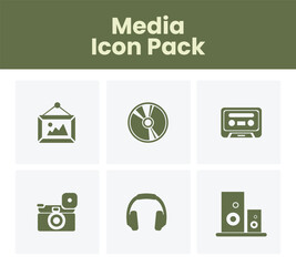 Media Icon Pack: A collection of minimalist icons representing various media and entertainment elements, perfect for design projects and user interfaces.