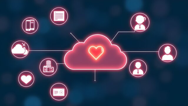 Healthcare in the Cloud with Icons for Diagnosis and Medication,abstract background with a glowing neon sign