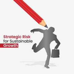 Strategic Risk for Sustainable Growth: Man figure running under big pencil.