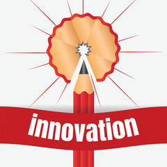 Innovation Unleashed: A creative, abstract illustration symbolizing innovation, featuring a sharpened pencil, the word "innovation" banner, and artistic design to represent ingenuity and new ideas.
