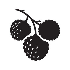  black silhouette of a lychee branch with clustered fruits and detailed leaves