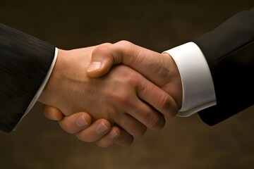 Professional handshake between two businessmen symbolizing agreement, partnership, corporate success, and business collaboration in a modern office setting