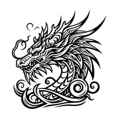 Dragon Head Illustration Black and White