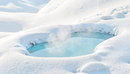 Obraz premium Hot spring pool surrounded by snow in the Japanese Alps for Mountain Day 