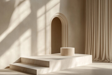 Roman-inspired product stand with dramatic shadows