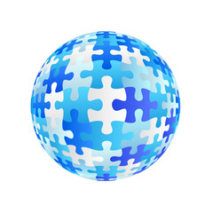 Jigsaw puzzle globe sphere. Vector isolated on white background.	