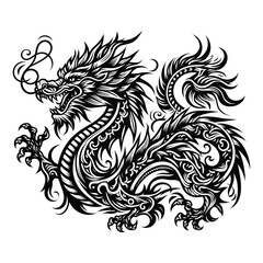 Fototapeta premium Detailed Black Dragon Illustration