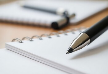 pen sitting on top of a notebook next to a pen