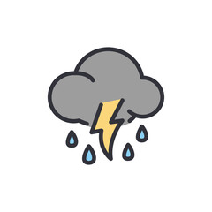 Dramatic Weather Symbol Depicting Stormy Cloud With Lightning And Raindrops