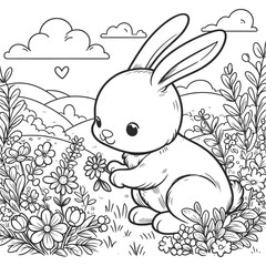 Bunny with Flower Coloring Page