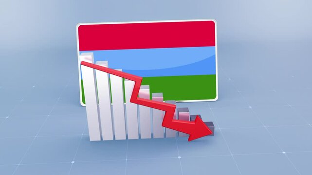 Karelia Country Flag and Bar Chart Graph Showing Decreasing Values a Red Arrow Economic Crisis Concept
