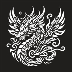 Ornate Winged Dragon on Black Background