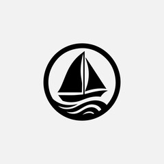 Fototapeta premium An elegant black vector logo silhouette of a graceful sailboat within a perfect circle