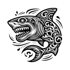 Shark Tattoo Vector Black and White