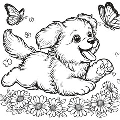 Dog with Butterfly and Flower