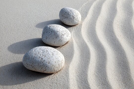 Three White Stones on Sand, Zen Garden