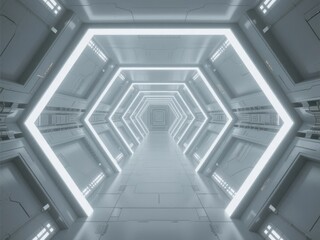 Obraz premium Futuristic Hexagonal Corridor with Illuminated Edges