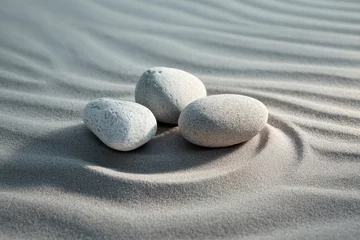 Selbstklebende Fototapeten Three stones in sand zen garden © INAYA SALSABILA