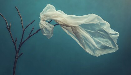 Plastic bag transparent fluttering in the wind and tangled on tree