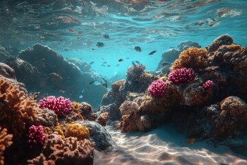 Naklejka na ściany i meble Vibrant Coral Reef Underwater Scene