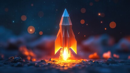 A glowing origami rocket folding itself into the sky 